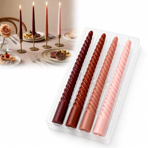 Spiral Taper Candles, 4-Pack, Graduated Brown, Peach and Pink Colours