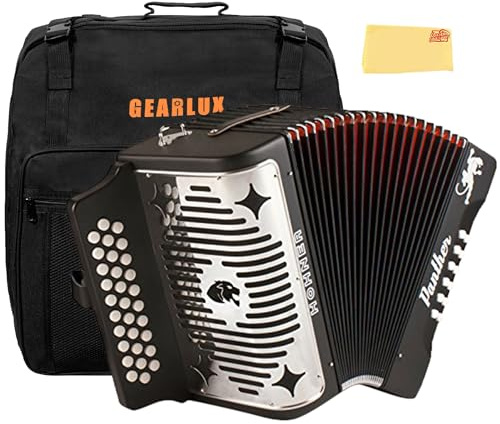 Hohner 3100GB Panther Diatonic Button Accordion in Black with accordion case and Cloth