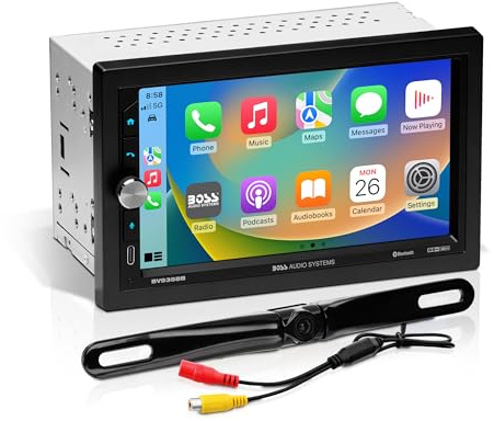 BOSS Audio Systems BVB9358RC Car Stereo – Wireless CarPlay Android Auto, Double Din, 7 Inch Touchscreen, Bluetooth, NO CD DVD Player, AM/FM Radio Receiver, Backup Camera, A/V Input, USB