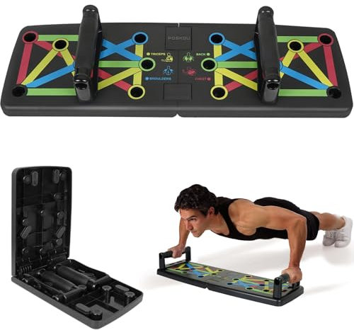 POSKOU Liegestützbrett Push Up Board Verbessertes Konzept Faltbar Liegestütze Brett Liegestützgriffe 14 in 1 Push Up Bar Home Gym Liegestütze Fitnessgeräte für Zuhause