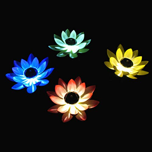 OSALADI 4 Pièces Solaire Fleur De Lotus LED Nénuphar Flottant Fleur De Lotus Étang Piscine Décor pour La Maison en Plein Air Patio Étang Aquarium de Mariage Partie