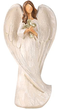 Hodao Cross Angel Figurine Gift, Hand-Painted Resin Guardian Angel Holding Cross, All-Season Meaningful Gift for Mom, Valentine’s Day Love, Easter Blessings & Year-Round Home Decor