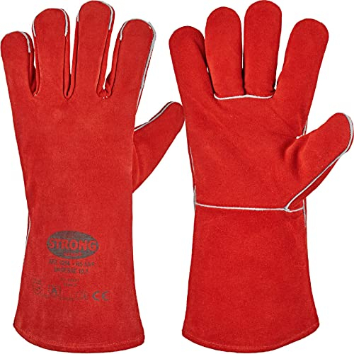 Grillhandschuhe Rindleder Premium Grillhandschuh Grill Handschuh Echt Leder Rot