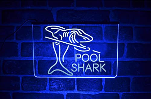 Pool Shark LED Neon Light Sign – Multicolour Hanging Wall Display for Billiards, Snooker & Game Rooms Bar Decor | USB Powered (Blue)