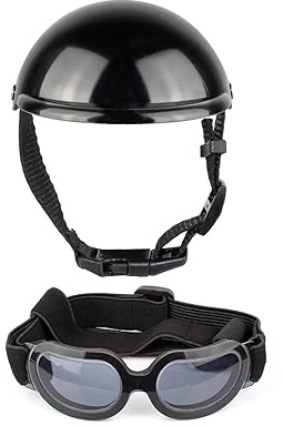 Taicols Casco per animali domestici, antivento, Occhiali anti UV per cani con per cani di taglia piccola/media (nero)