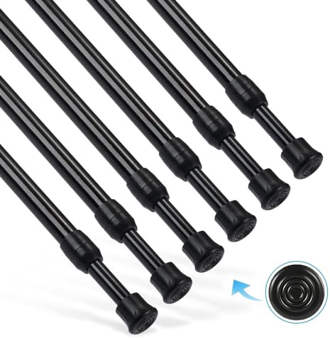 Goowin 6 pezzi aste telescopiche, asta di tensione da 55-90 cm senza forare, molla inossidabile, asta di tensione regolabile per armadio, cucina, credenza, guardaroba, libreria (nero)