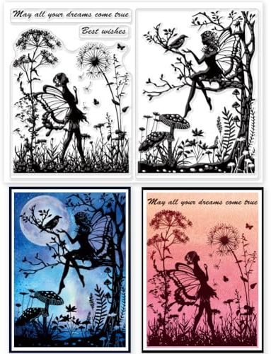 GLOBLELAND Feenpilz-Silhouette Transparente Stempel Feenpilz-Silhouette Dekorative Transparente Stempel Silikonstempel Für Kartenherstellung Und Fotoalbum-Dekoration Und DIY-Scrapbooking
