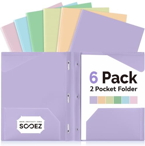 Sooez Plastic Folders with Pockets and Prongs, Pocket Folders with Prongs