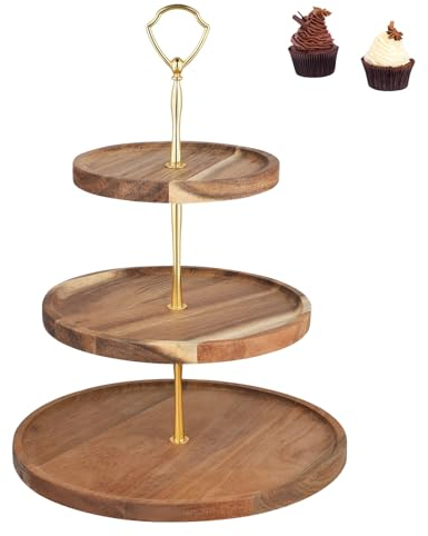 3 Tier Cake Stand, Vintage Wooden Dessert Display Stand, Tiered Round Acacia Wood Cake Plate, Sturdy Afternoon Tea Stand to Display Cake Sandwich Cupcake for Birthdays Christmas Valentines Decor