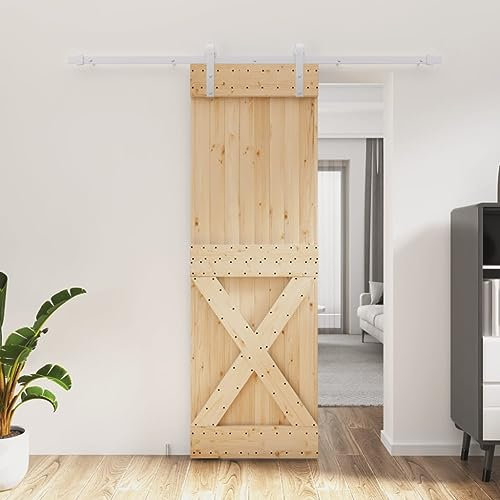 Baziroo Schiebetür mit Beschlag Weiß 70x3,6x210 cm Massives Kiefernholz und Stahl Wohnzimmertuer Zimmertür Holz Zimmertüren Scheunentor Holztuer Innentüren Schwebetür Sliding Door Schibetür
