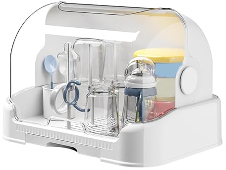 Murman Flaschentrockner Klare Wäscheständer Für Babyflaschen Tragbare Baby Flaschen Abtropfgestell Aufbewahrung Mit Staubdichte Abdeckung Und Abnehmbarer Abtropfschale Für Flaschen, Sauger, Tassen