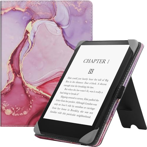 HGWALP Universal Hülle für Alle 6 Zoll eReaders, Folio Ständer Hülle mit Handschlaufe Kompatibel mit 6 Zoll Kindle Paperwhite/Kobo/Tolino/Pocketook/Sony E-Book Reader-Marble Pink
