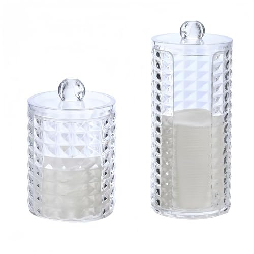 PUTOAHAO 2 Boite Coton Tige en PET Écologique - Distributeur Coton Demaquillant Transparent avec Motif Diamant - Rangement Cosmétiques, Accessoires et Plus pour Salle de Bain, Bureau (zsw tm B)