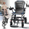 Ultralight Portable Folding Power Wheelchair for Adults and Seniors, 10AH Battery for 20km, All Terrain Power Wheelchair, Aviation Approved, Adjustable Leg Height - Sandblasted Black/Orange (Black)
