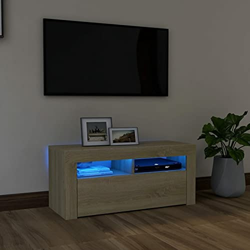 Gecheer Sonoma Ek LED-TV-bänk 90 x 35 x 40 cm, modernt TV-skåp, TV-bord, TV-skåp, TV-skåp, TV-skåp, TV-skåp, vardagsrumsskåp, P804322