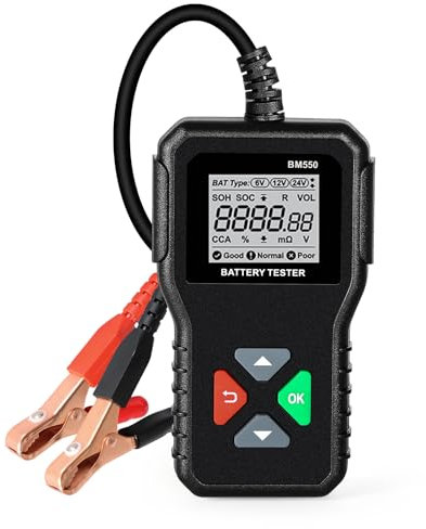 DewinLVD Tester Batteria Auto, Carica Batterie per Auto 100-2000 CCA Avviatore Batteria Auto Professionale 6V 12V 24V Analizzatore Batteria Digitale per Auto Moto Barca