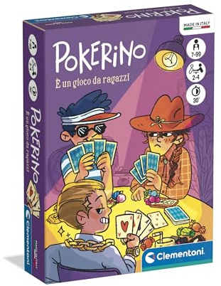 Clementoni - Pokerino, Mazzo di Carte Poker per Bambini 7+ Anni, 2-4 Giocatori, con Fiches, Idea Regalo, Made in Italy, Lingua Italiana, 16659