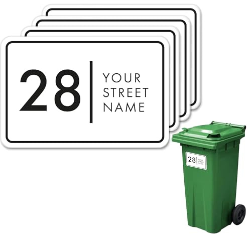 4X Wheelie Bin Number Stickers Trash Garbage Can Modern Stickers Custom House & Street Name Address Labels