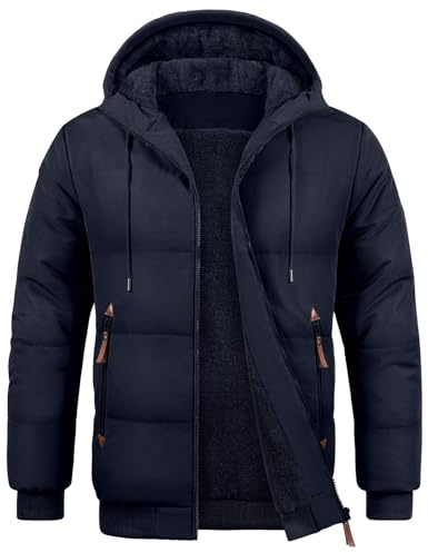 Voqeen Chaqueta Hombre Invierno Forro Polar Cálido Cazadora Acolchada con Capucha y Bolsillos Abrigos Parka Térmica Casual al Aire Libre Otoño