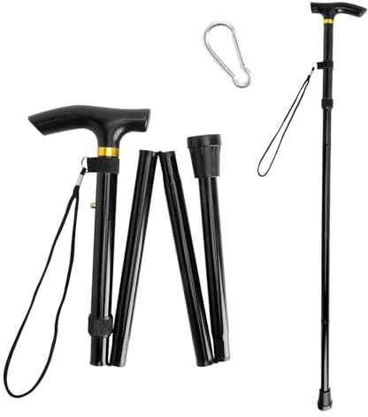 GZRXIOUS 5-stegs höjdjusterbar svart promenadkäpp lätt bärbar, vikbar promenadkäpp kvinnor män, justerbar käpp promenadkäpp, aluminium justerbar