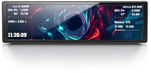 Dpofirs 9,2 Tums FHD PC Temperature Display Panel, Dator Sekundär Skärm med Dynamiska Videoteman och Enkelkabelinstallation för CPU GPU-övervakning och Anpassad Skrivbordsinställning (Svart)