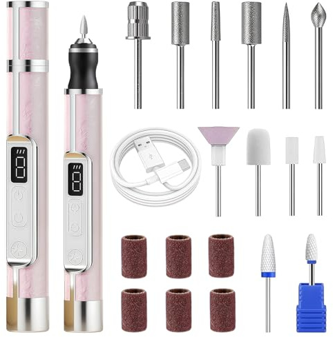 KASURE Cordless Electric Nail File with 18 Drill Bits, 4 Adjustable Speeds Electric Nail Drill for Thick Toenails Portable Toenail Grinder for Various Nails and Shape
