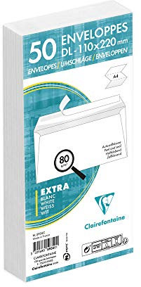 Clairefontaine 5935C - Packung mit 50 Umschlägen weiß DL-110x220mm, vertraulich, selbstklebend, 80g, 1 Pack