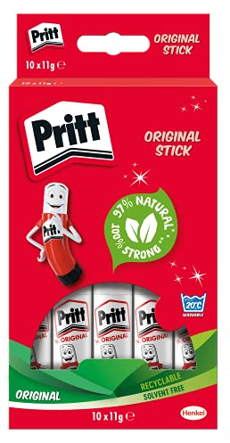 Pritt Glue Stick, Safe & Child-Friendly Craft Glue for Arts & Crafts Activities, Strong-Hold adhesive for School & Office Supplies, 10x11g Pritt Stick,White