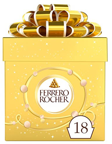 Ferrero Rocher Pralines, Chocolate Gift Box, Whole Hazelnut Covered in Milk Chocolate and Nut Croquante, Pack of 18 (225g)