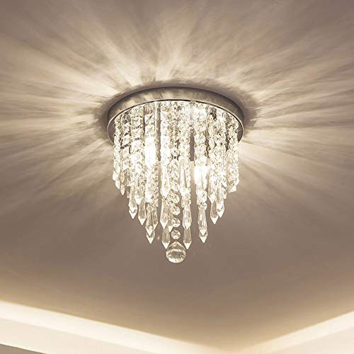 livshållare mini ljuskrona, kristallkrona belysning, 2 lampor, infälld montering taklampa, H 25 cm x B 22 cm modern ljuskrona ljusarmatur för sovrum, hall, bar, kök, badrum