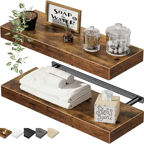 QEEIG Bathroom Floating Shelves for Wall (Brown, Set of 2, 15.7)