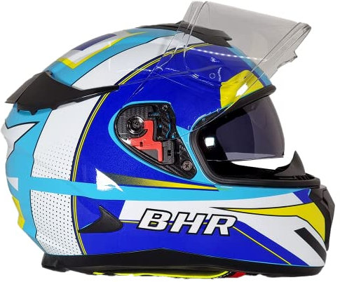 Casco Integrale Moto con Doppia Visiera BHR 813 RACE | Casco Moto Integrale Omologato ECE con Visiera Parasole | Casco Moto Uomo/Donna | AZZURRO/BIANCO | XL