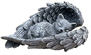 stoneandstyle Grabschmuck Katze im Flügel frostfest Steinguss Steinfigur