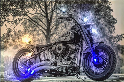 Samarkand - Lights LED-Bild mit Beleuchtung LED- Bilder Leinwandbild 65 x 45 cm Leuchtbild MOTORRAD MOTORRÄDER Wandbild