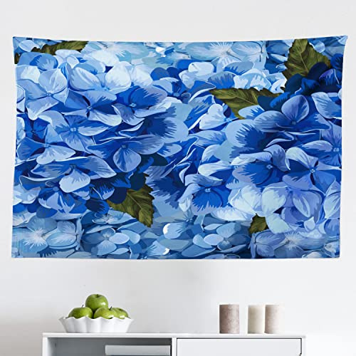Ambesonne Vintage Blue Tapestry, Bundles of Blue Hydrangea Hortensis Flower Realistic Design, Fabric Wall Hanging Decor for Bedroom Living Room Dorm, 45 X 30, Dark Olive Green Blue