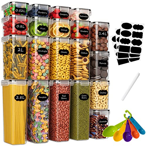 Withosent Vorratsdosen Luftdicht 20er Set, Aufbewahrungsbox Küche mit Deckel aus Plastik, Vorratsbehälter Kitchen Containers zur Spaghetti, Mehl, Müsli, Cornflakes(2.8L 2L 1.4L 0.8L 0.52L)