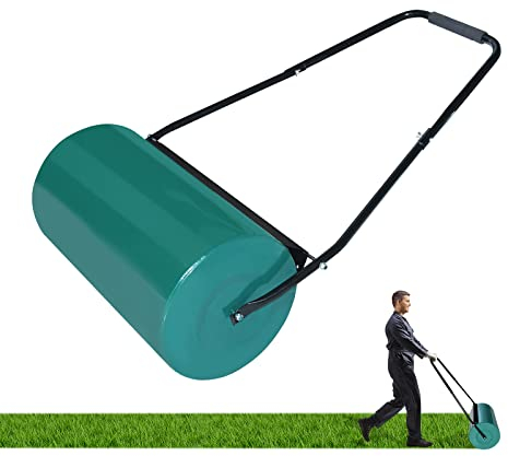 UISEBRT Handwalze Rasenwalze - 57cm Walzenbreite 32cm Durchmesser 46L Füllvolumen Rasenroller Gartenwalze Ackerwalze Walze schnell befüllbar mit Wasser oder Sand perfekt fürs Rasen sähen(Grün)