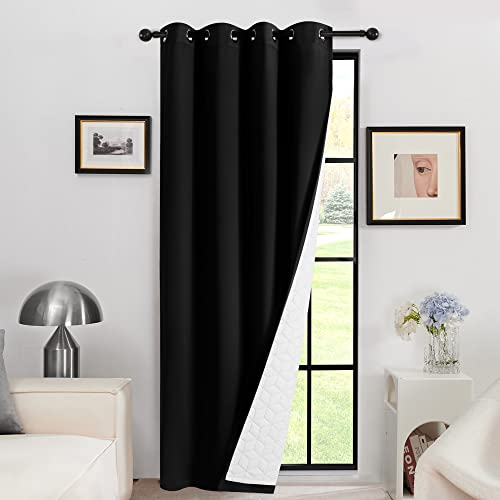 Deconovo Door Curtain Thermal, 100% Blackout Curtain 90 Inch Drop, Eyelet Panels with Thick Microfiber Liner, Droughts Reducing Drapes for Big Window, 52x 90, 1 Panel