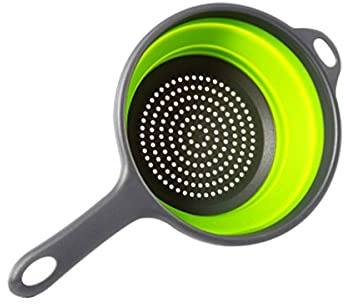 Vctitil Foldable Space-Saving Silicone Colander Strainer Colander Dish Drainer Draining Basket with Handle Kitchen Tools(green)