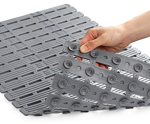 WELTRXE Duschmatte,Rechteckige Badematte rutschfest Waschbar 68 x 40 cm mit 162 Saugnäpfen BPA Frei,Antirutschmatte aus Kunststoff für Kinder und Familie Dusche,Dunkelgrau