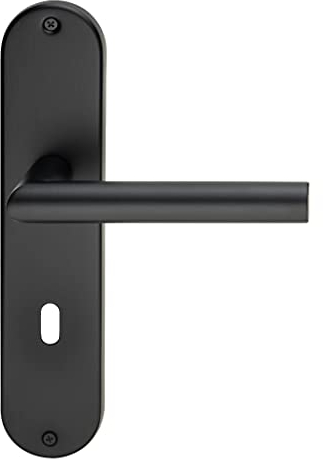 MeinTürgriff Drückergarnitur Liverpool Edelstahl schwarz Renovierungsschild Langschild Langschildgarnitur Türdrücker Griff, Typ:BB- Buntbart