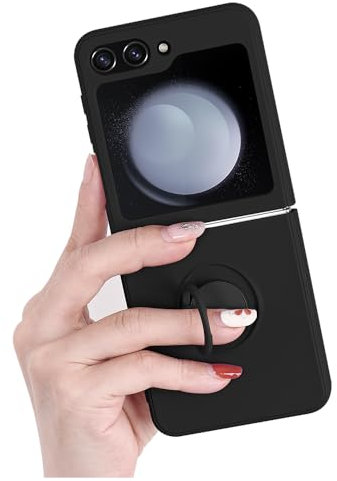 Pepmune Cover per Samsung Galaxy Z Flip 5 5G Custodia con 360° Regolabile Anello Supporto Magnetico Ultra Sottile Antiurto Silicone Liquido Protettiva Cover per Samsung Galaxy Z Flip 5 5G Nero