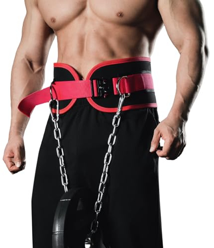 MANUEKLEAR Quick Locking Dip Belt, Weightlifting Belt, Weight Lifting Belts for Men Women Heavy Duty Dipping Powerlifting Belt with Chain 40 inchs (Passionate Red)