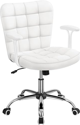 Yaheetech Chaise de Bureau à roulettes Chaise d'Ordinateur en Similicuir avec Hauteur d'Assise Réglable Dossier Rembourré Accoudoirs Détachables Blanche
