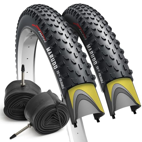 Fincci Fahrradreifen 29 Zoll Set 52-622 (29x2.1) - 2X Faltbare MTB Reifen mit 2X Schläuchen - Kevlar-Wulst & Pannenschutz - Stabiler Fahrradmantel für Mountainbike & Trail - 2er Pack Schwarz