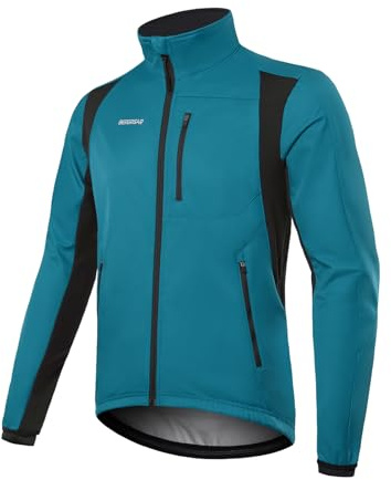 BERGRISAR Chaqueta de ciclismo para hombre, para bicicleta de montaña, invierno, cortavientos, térmica, impermeable, camiseta de ciclista, para correr, azul, M
