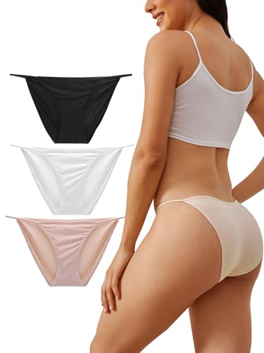 Buankoxy Women's Low-Rise String Bikini Panty Stretch Hipster Briefs 3 Pack(Multicolor,7)