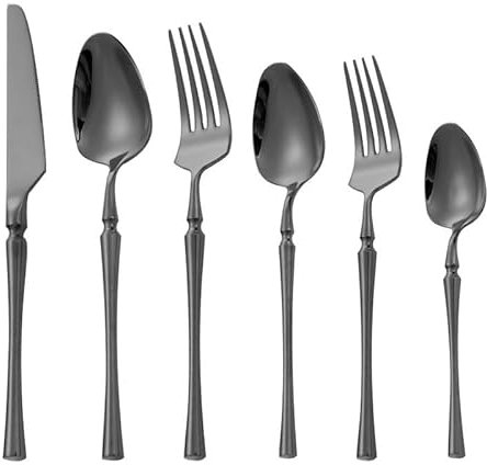 Set di posate in argento, 6/24/36/48/60/72 pezzi, piccolo specchio in acciaio inossidabile 304, coltello, forchetta, cucchiaio, cucchiaio da dessert, stoviglie per hotel e ristoranti, nero, 60 pezzi