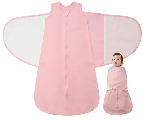LILBESTIE Baby Sleeping Swaddle Bag 1.0 Tog 3-in-1 Adjustable Silent Hook Baby Swaddle Blanket Wrap 100% Cotton 0-6 Months, Pink