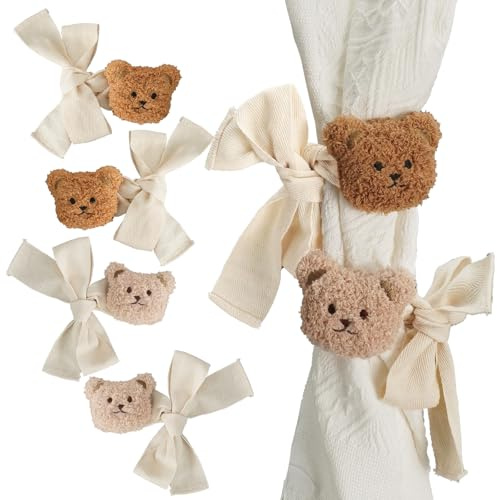 4Pcs Cute Curtain Tiebacks, Teddy Bear Tie Rope for Home Curtain Accessories Bedroom Decor, Curtain Clips Tie-Back Rope for Nursery Decor, Home, Office, Bedroom, Room Window Decoration